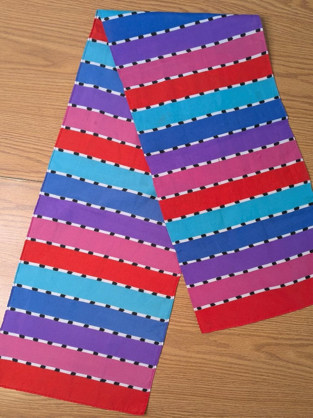 vintage 70s 80s retro hair neck scarf colorful stripes rainbow 47" x 10"